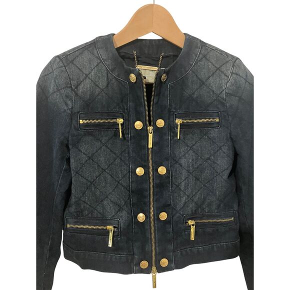 Michael Kors Quilted Denim Jacket with Gold Accents – Size XS - Picture 10 of 12
